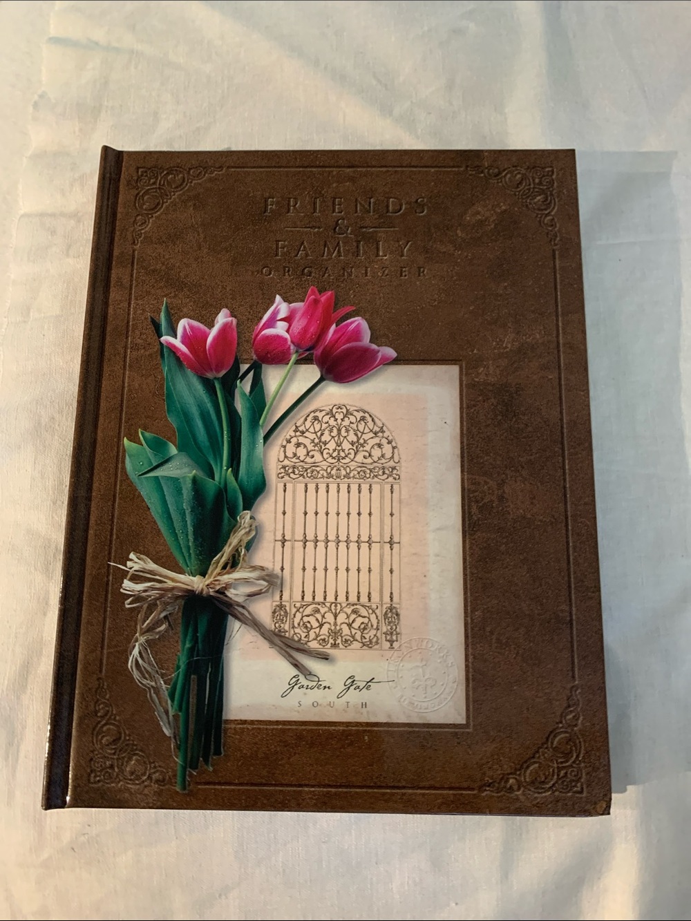 Friends & Family Organizer - Brown Cover with Pink Tulip Accent